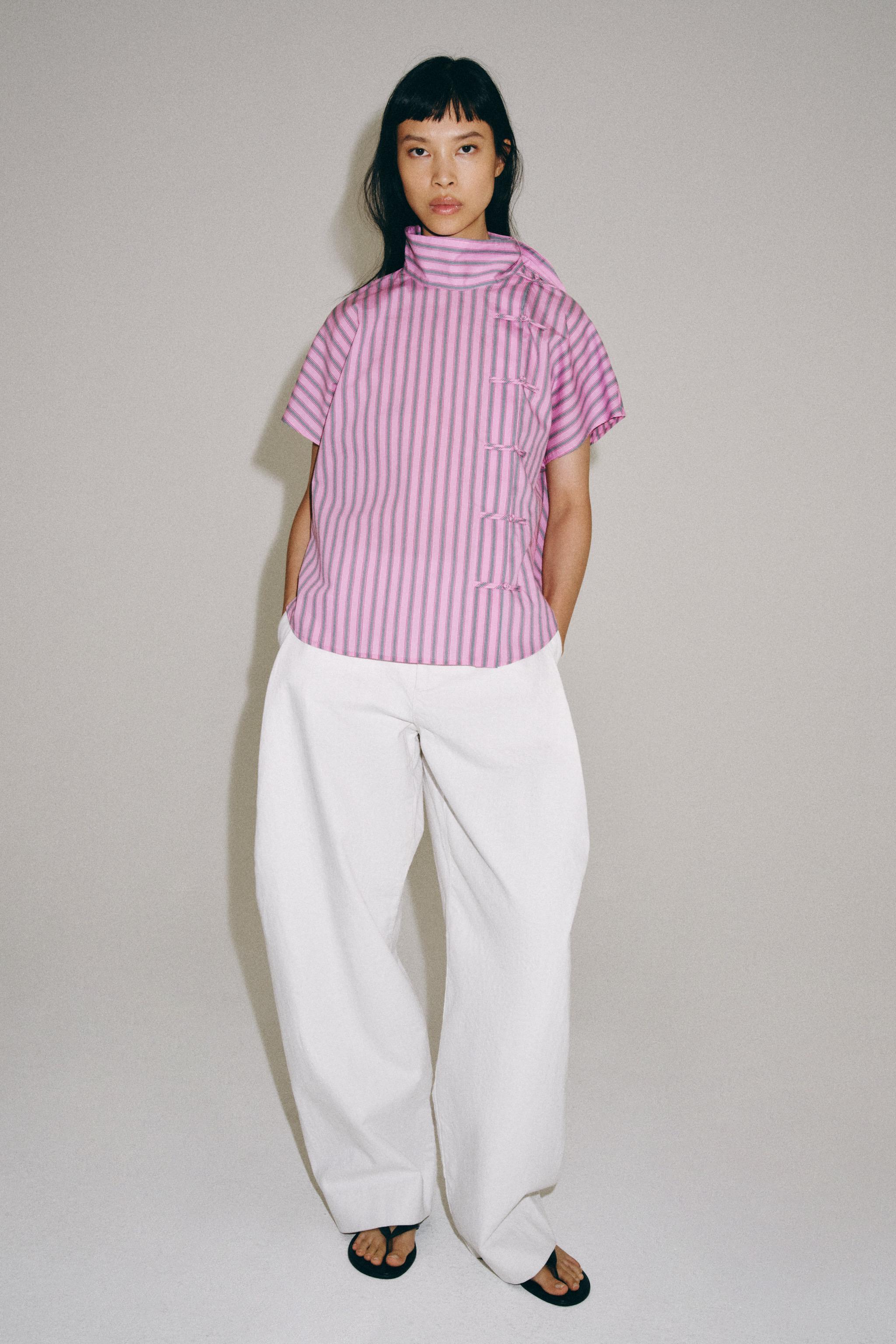 ZW COLLECTION STRIPED FROG FASTENING SHIRT